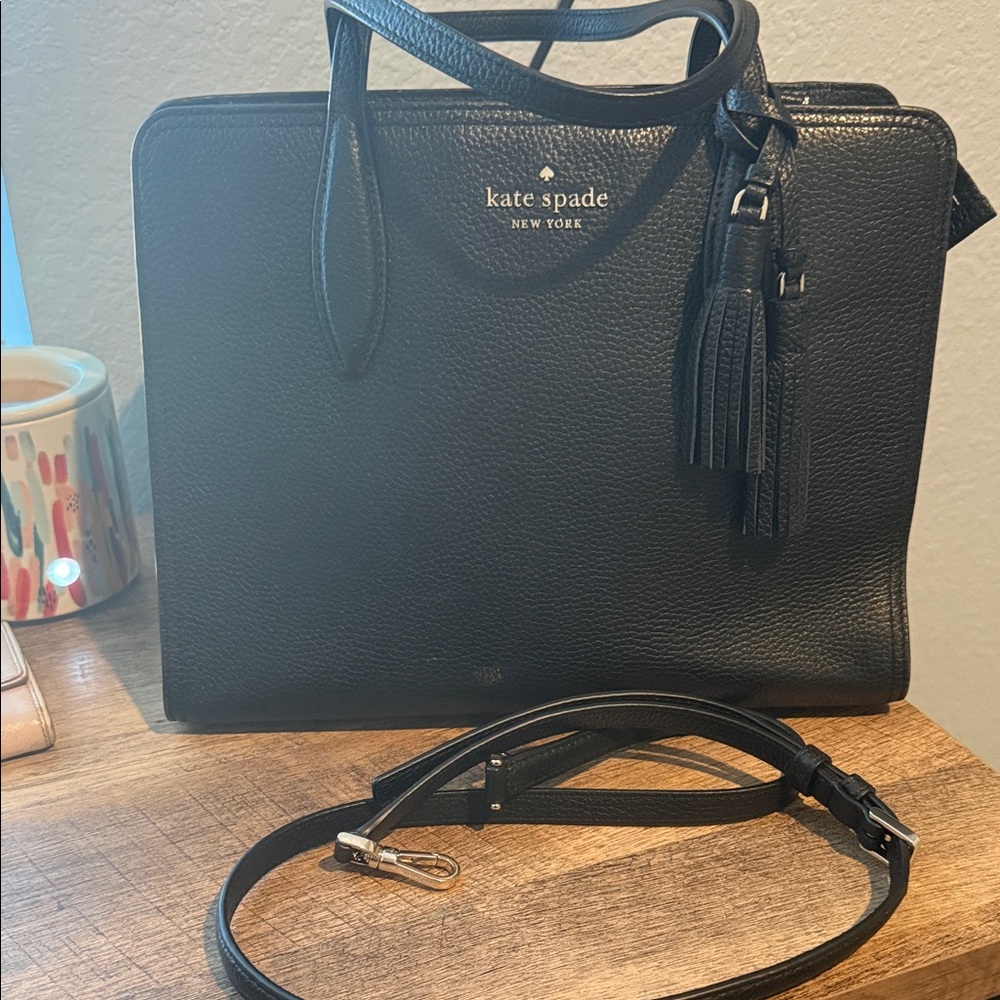Kate Spade Black Leather Shoulder Bag with Tassels